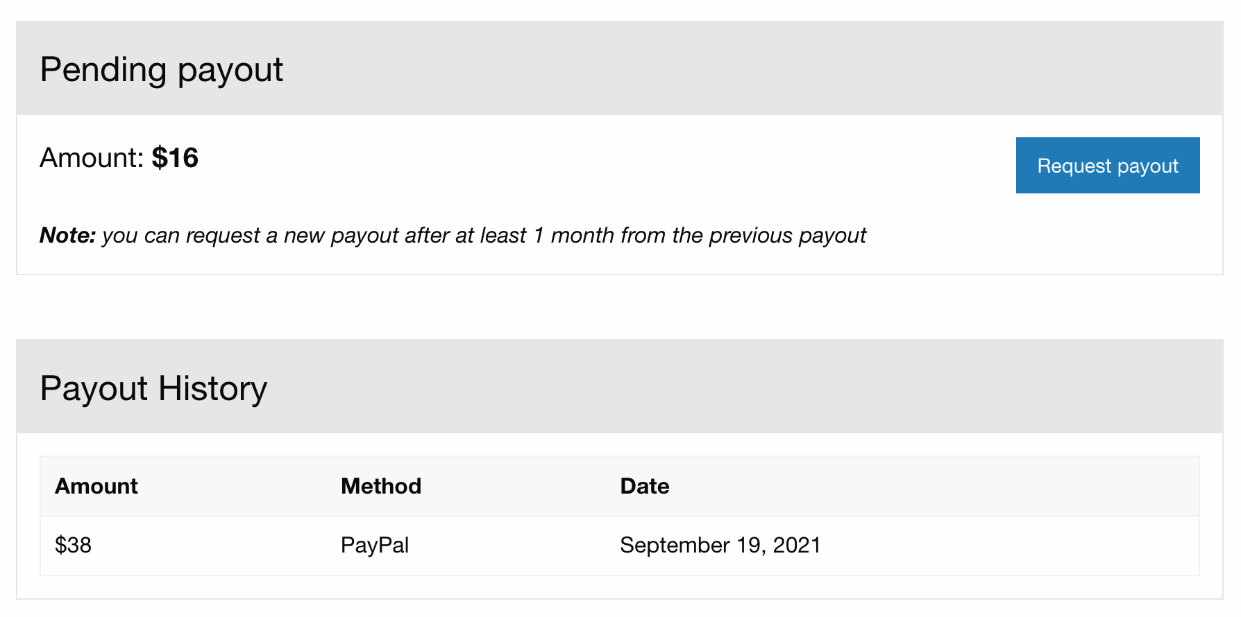Affiliate payouts